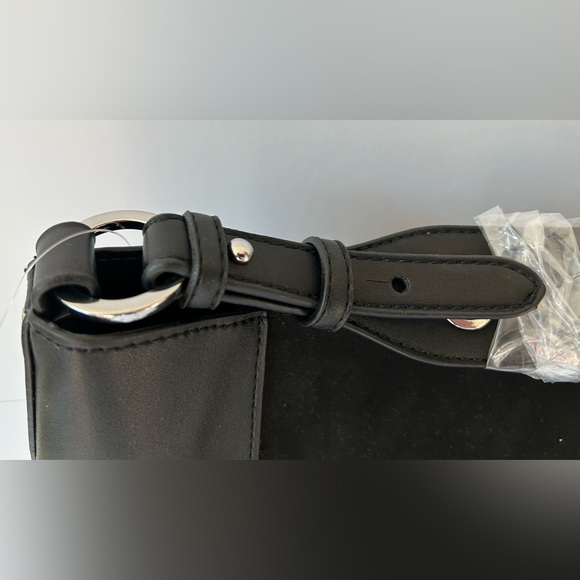 TOPSHOP Silver Studded Black Faux Suede Faux Leather Large Bag NWT - Picture 5 of 7